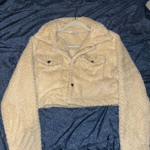 Cropped Cream Teddy Jacket